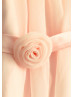 Blush Pink Lace Chiffon Curly Hem Flower Girl Dress With Flower Sash
